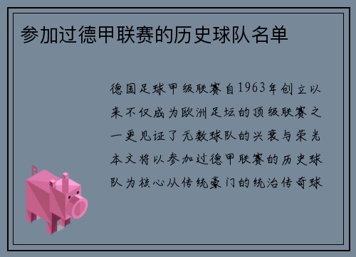 参加过德甲联赛的历史球队名单